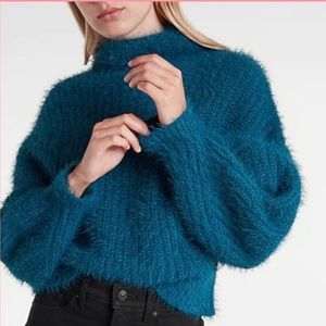 Express Chenille Fuzzy Mock-neck Sweater Teal